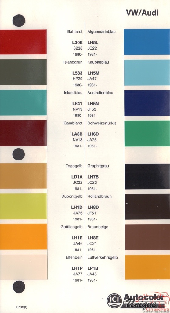 1980 - 1983 Volkswagen Paint Charts Autocolor 1